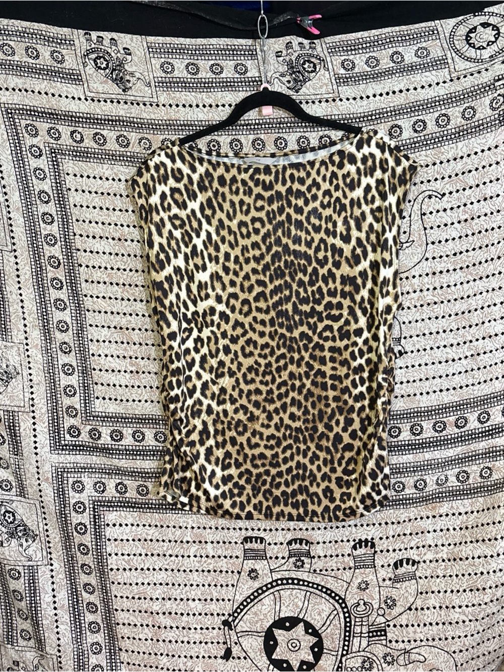 H&M Boatneck Sleeveless Leopard Print Stretch Blouse Women’s Size XL
